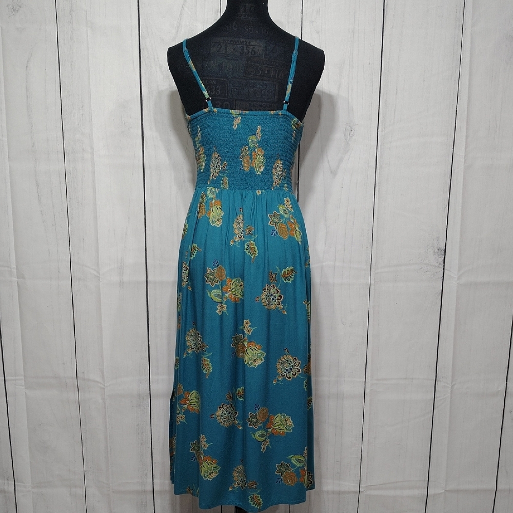 Angie Boho Teal and Gold Floral Midi Dress - Picture 2 of 7